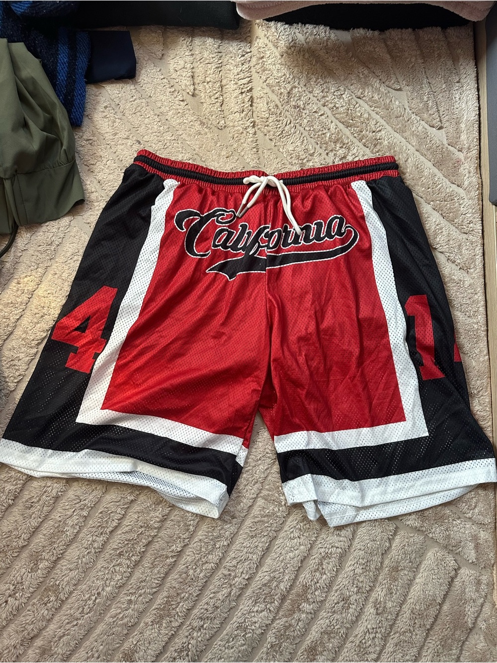 SHEIN Red and Black Athletic Mesh Shorts with Drawstring